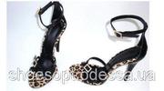 Элитные женские черные босоножки на шпильке леопард